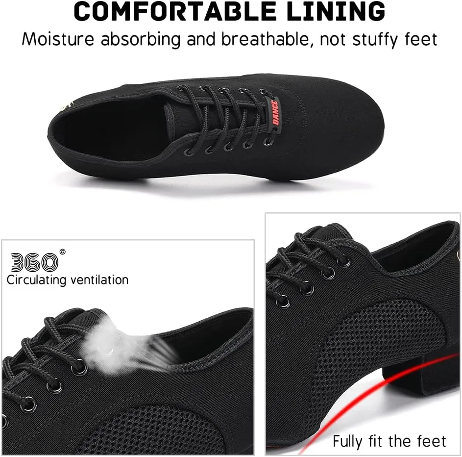 JUODVMP Women's Ballroom Dance Practice Shoes Breathable Canvas Chunky Heel Salsa Dance Shoes,Closed Toe