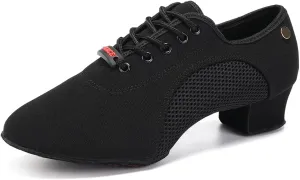 JUODVMP Women's Ballroom Dance Practice Shoes Breathable Canvas Chunky Heel Salsa Dance Shoes,Closed Toe