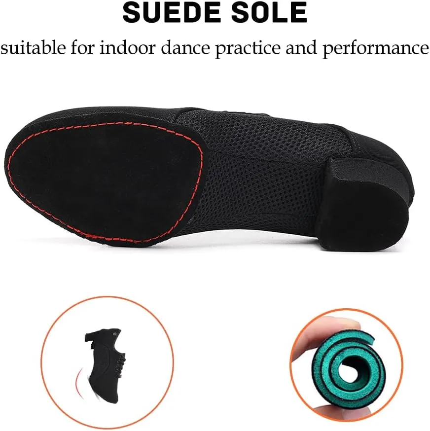 JUODVMP Women's Ballroom Dance Practice Shoes Breathable Canvas Chunky Heel Salsa Dance Shoes,Closed Toe