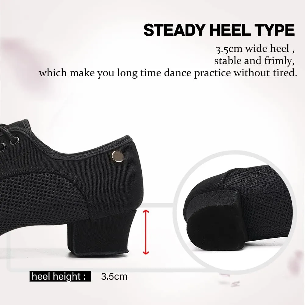 JUODVMP Women's Ballroom Dance Practice Shoes Breathable Canvas Chunky Heel Salsa Dance Shoes,Closed Toe