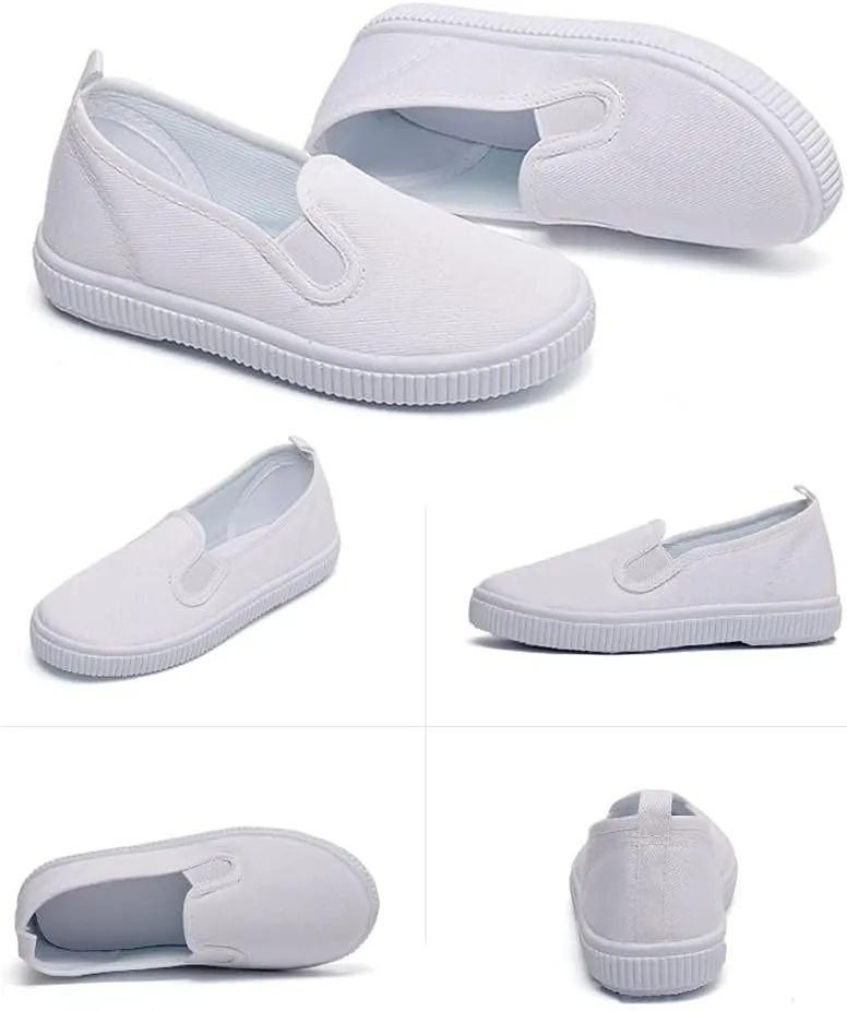 Kids White Canvas Shoes Toddler Classic Slip-on Sneaker for Girls Boys Casual Tennis Running Shoes