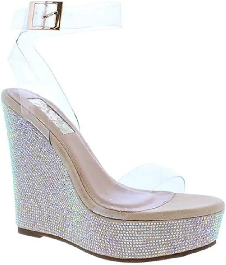 Liliana Women Clear Lucite Rhinestone Platform Wedge Sandal
