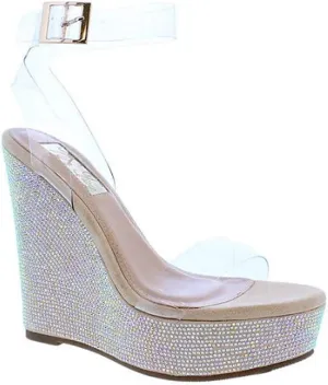Liliana Women Clear Lucite Rhinestone Platform Wedge Sandal