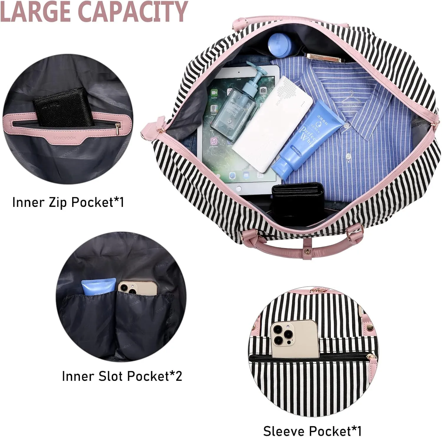 LOVEVOOK Canvas Travel Duffel Bag for Women, Carry on Overnight Bag, Large Capacity Weekender Tote Bag with Shoe Compartment