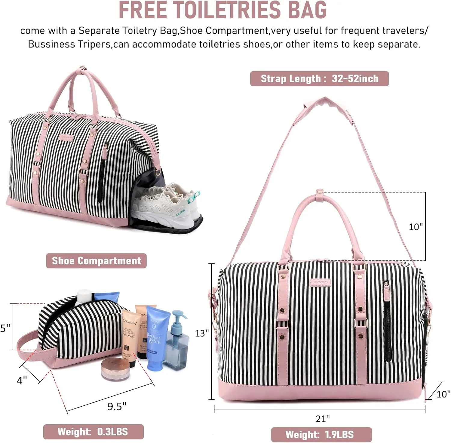 LOVEVOOK Canvas Travel Duffel Bag for Women, Carry on Overnight Bag, Large Capacity Weekender Tote Bag with Shoe Compartment
