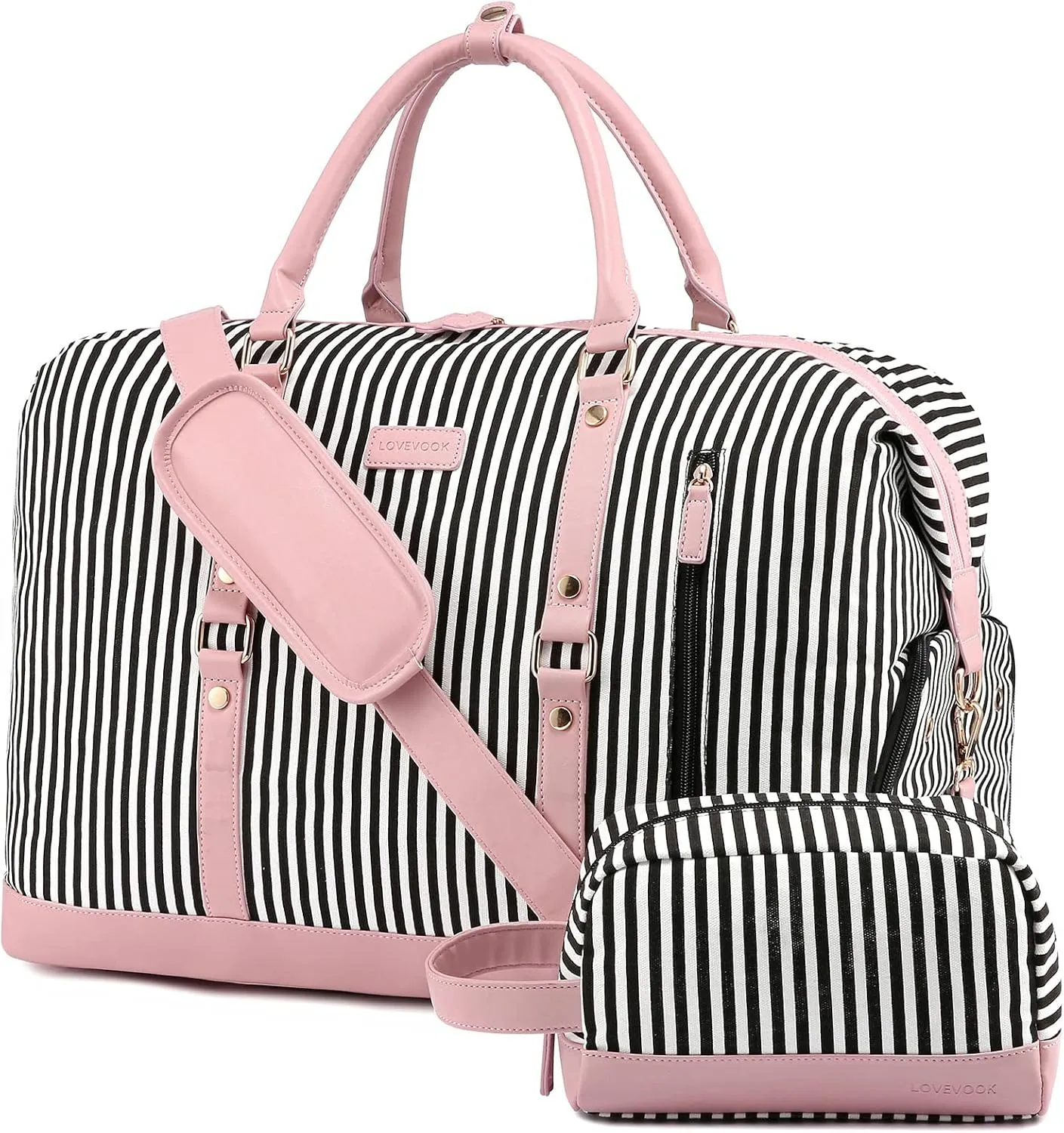 LOVEVOOK Canvas Travel Duffel Bag for Women, Carry on Overnight Bag, Large Capacity Weekender Tote Bag with Shoe Compartment