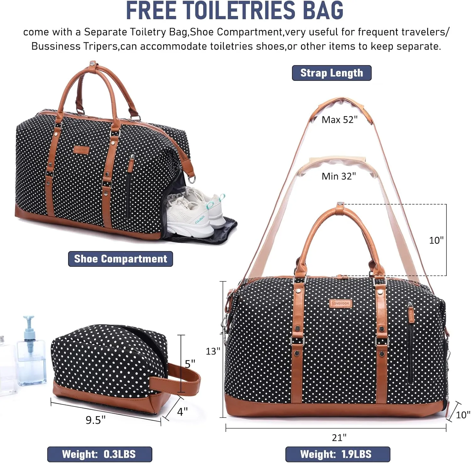 LOVEVOOK Canvas Travel Duffel Bag for Women, Carry on Overnight Bag, Large Capacity Weekender Tote Bag with Shoe Compartment