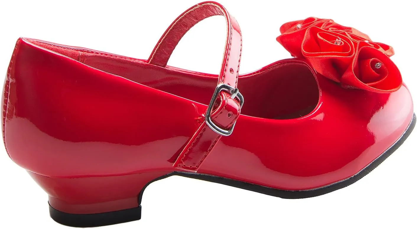 Mary Jane Shoes with Pretty Satin Rolled Rosettes Patent Leather