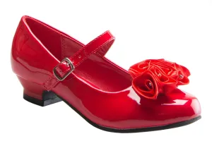 Mary Jane Shoes with Pretty Satin Rolled Rosettes Patent Leather