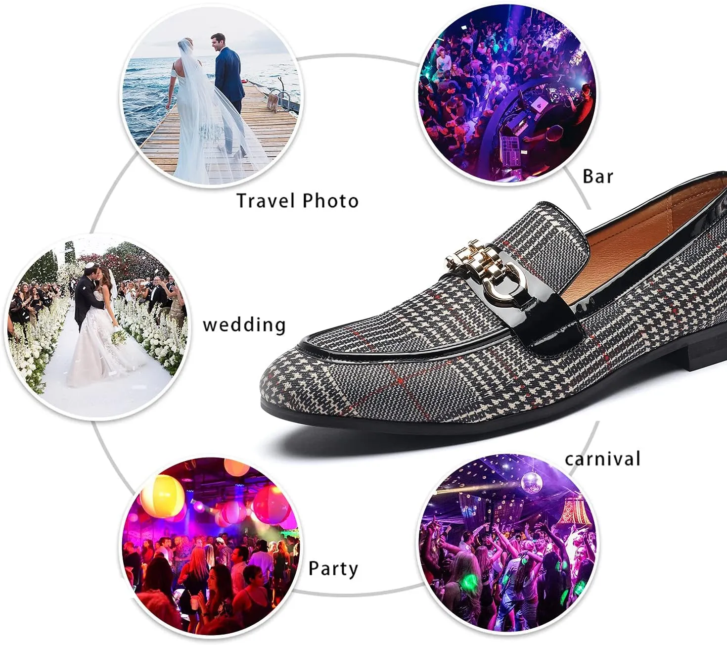 Mens Casual Classic Plaid Loafer with Gold Buckle Penny Slip-On Wedding Party Prom Shoes