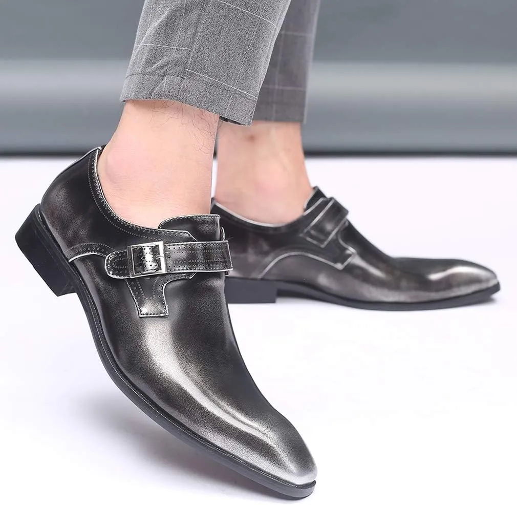 Mens Retro Monk Loafers Formal Business Casual Comfortable Slip on Dress Shoes for Men