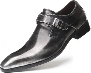 Mens Retro Monk Loafers Formal Business Casual Comfortable Slip on Dress Shoes for Men