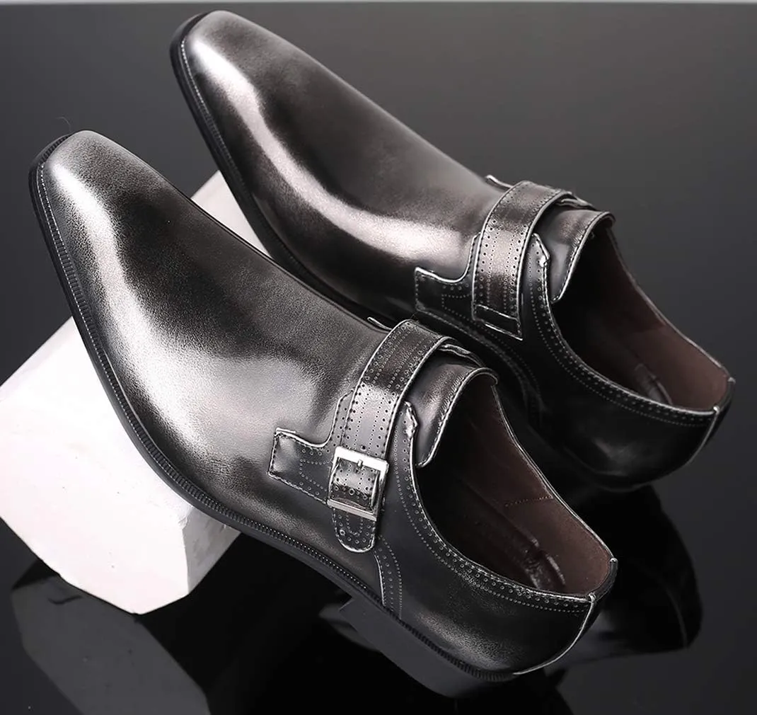 Mens Retro Monk Loafers Formal Business Casual Comfortable Slip on Dress Shoes for Men