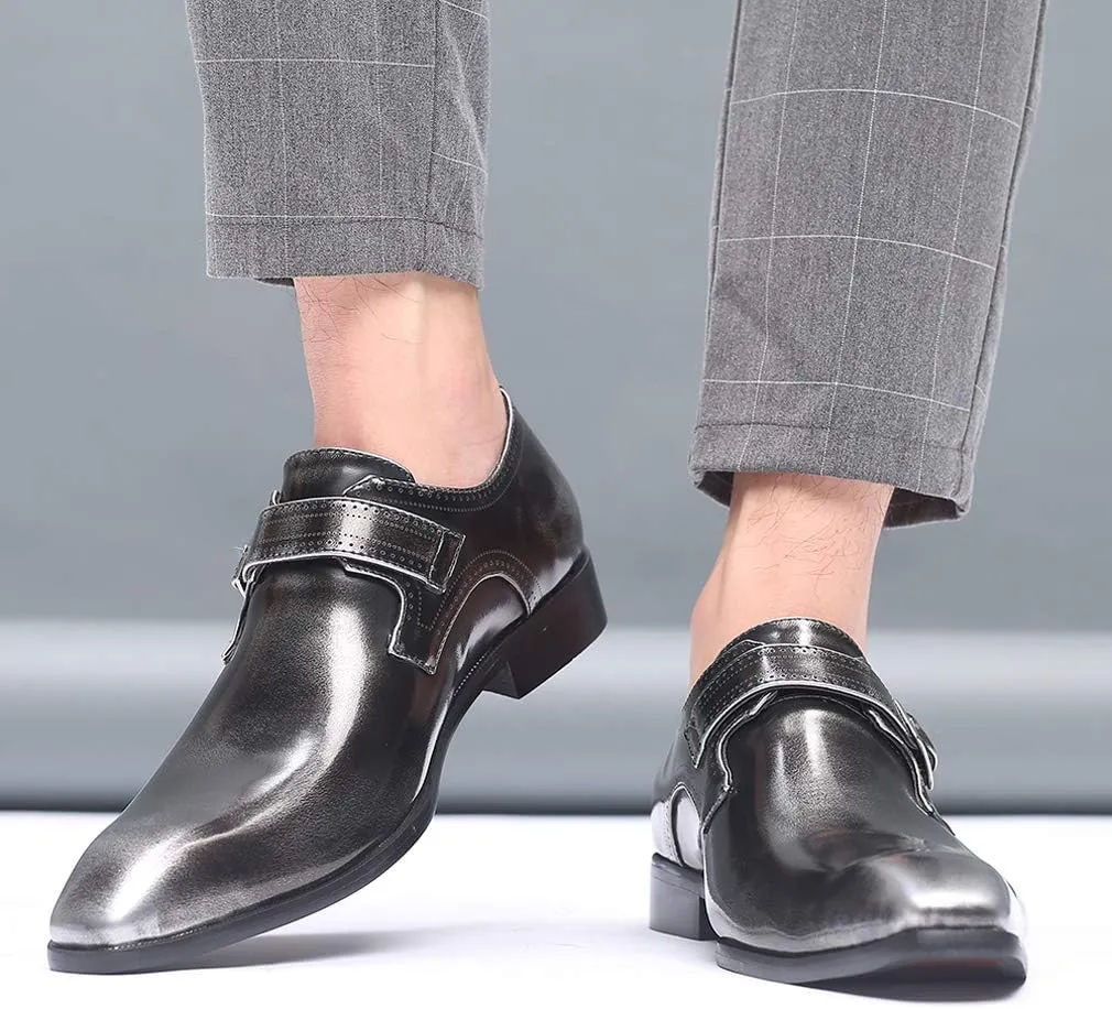 Mens Retro Monk Loafers Formal Business Casual Comfortable Slip on Dress Shoes for Men