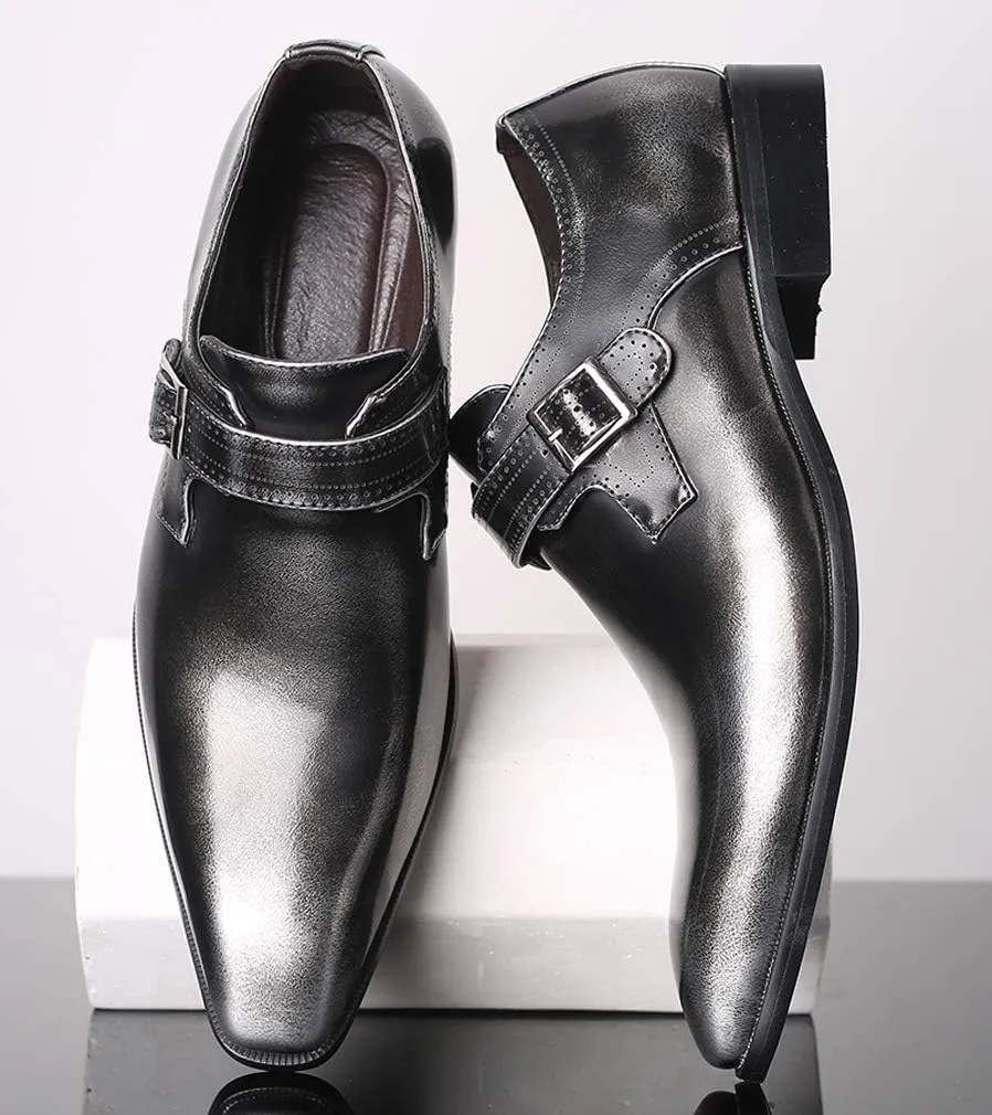 Mens Retro Monk Loafers Formal Business Casual Comfortable Slip on Dress Shoes for Men