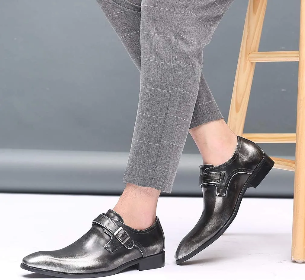 Mens Retro Monk Loafers Formal Business Casual Comfortable Slip on Dress Shoes for Men