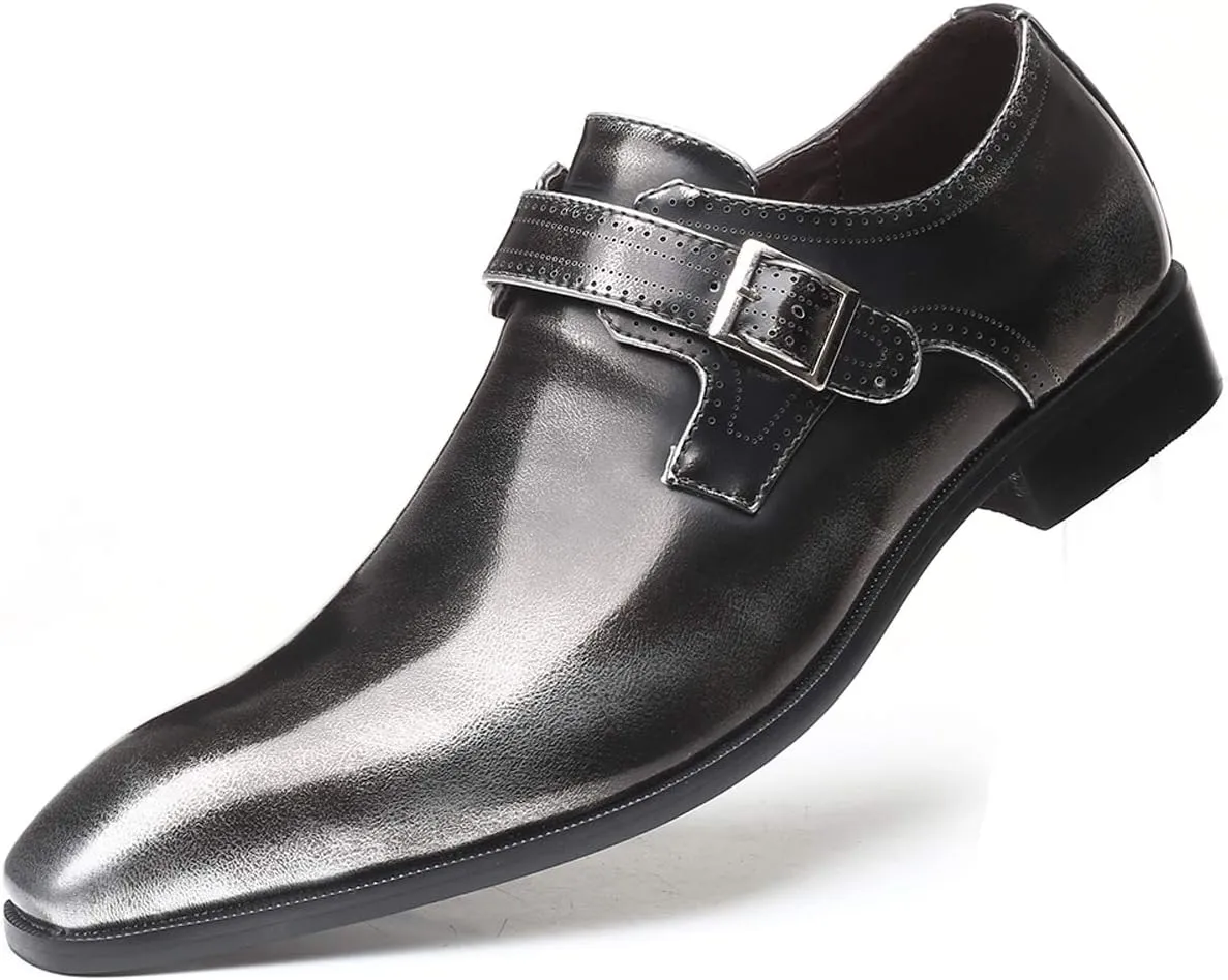 Mens Retro Monk Loafers Formal Business Casual Comfortable Slip on Dress Shoes for Men