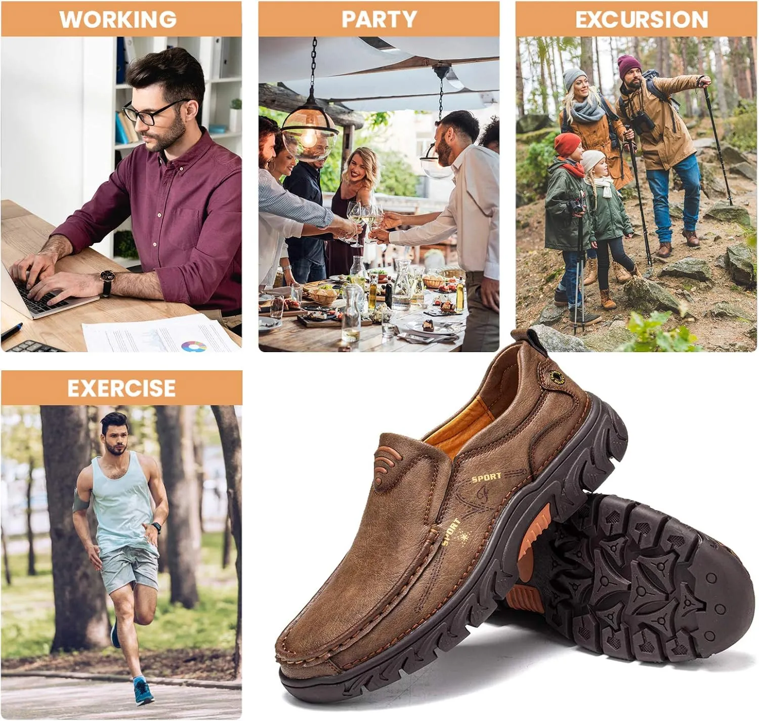 Mens Slip on Loafer Leather Casual Oxford Shoes Hand Stitching Comfort Anti Slip Moccasins Walking Shoes, Business Work Office Dress Shoes Outdoor Summer Driving Boat Round Toe Penny Shoe Wide Fit