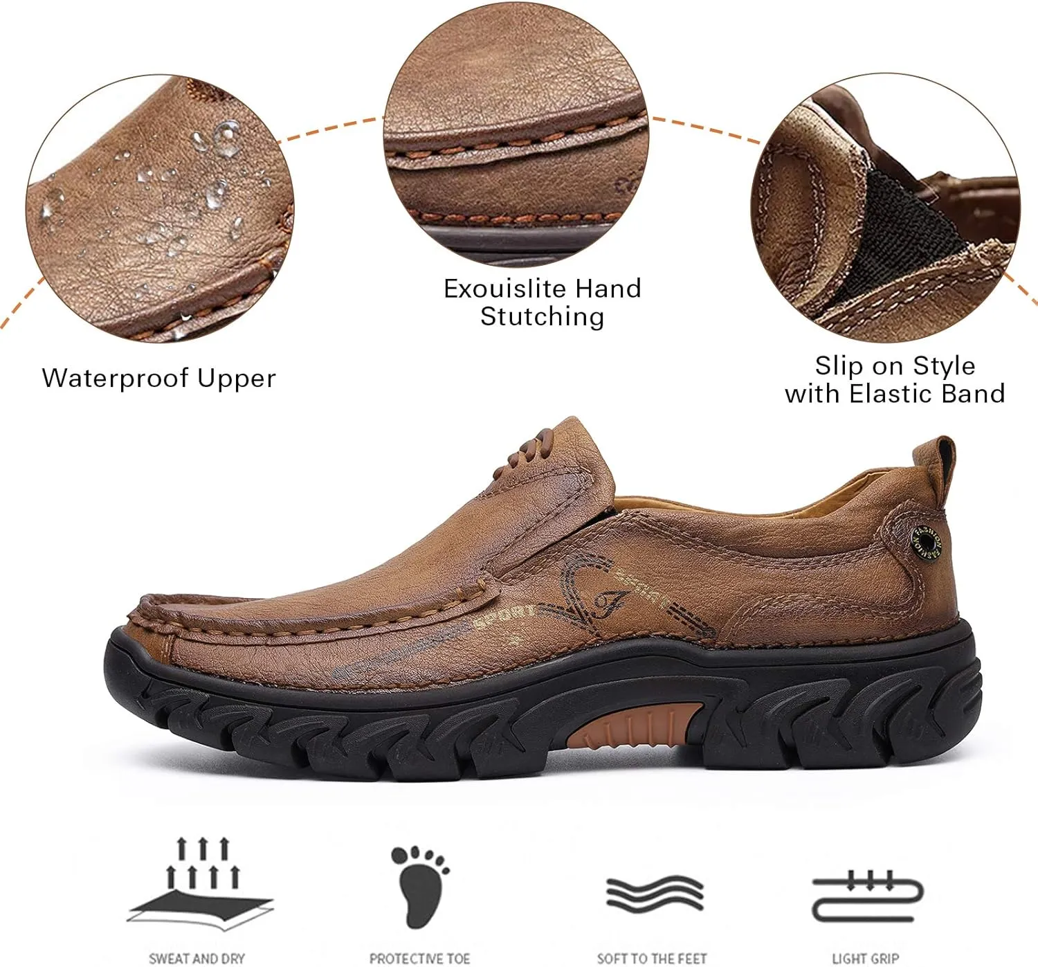 Mens Slip on Loafer Leather Casual Oxford Shoes Hand Stitching Comfort Anti Slip Moccasins Walking Shoes, Business Work Office Dress Shoes Outdoor Summer Driving Boat Round Toe Penny Shoe Wide Fit