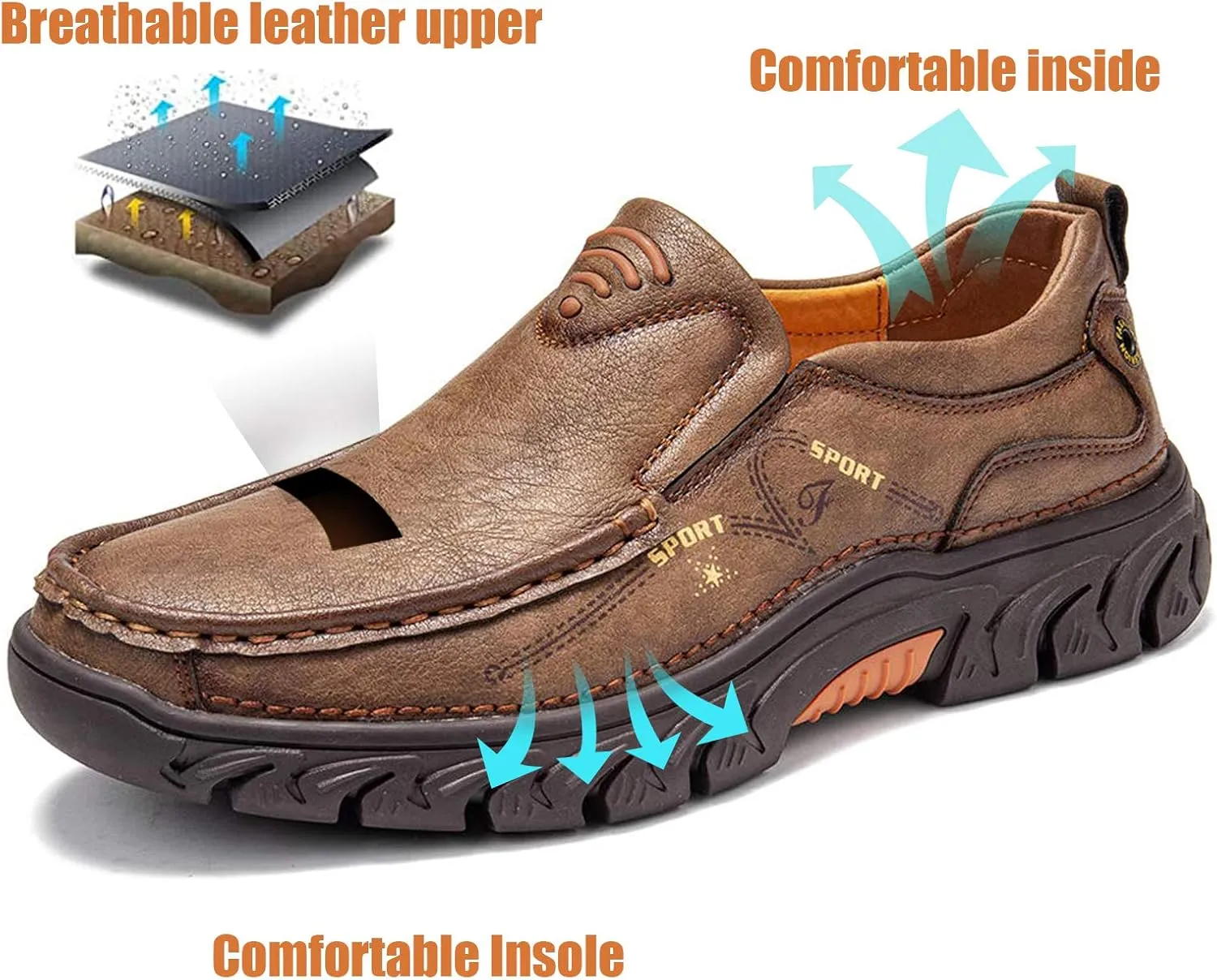 Mens Slip on Loafer Leather Casual Oxford Shoes Hand Stitching Comfort Anti Slip Moccasins Walking Shoes, Business Work Office Dress Shoes Outdoor Summer Driving Boat Round Toe Penny Shoe Wide Fit