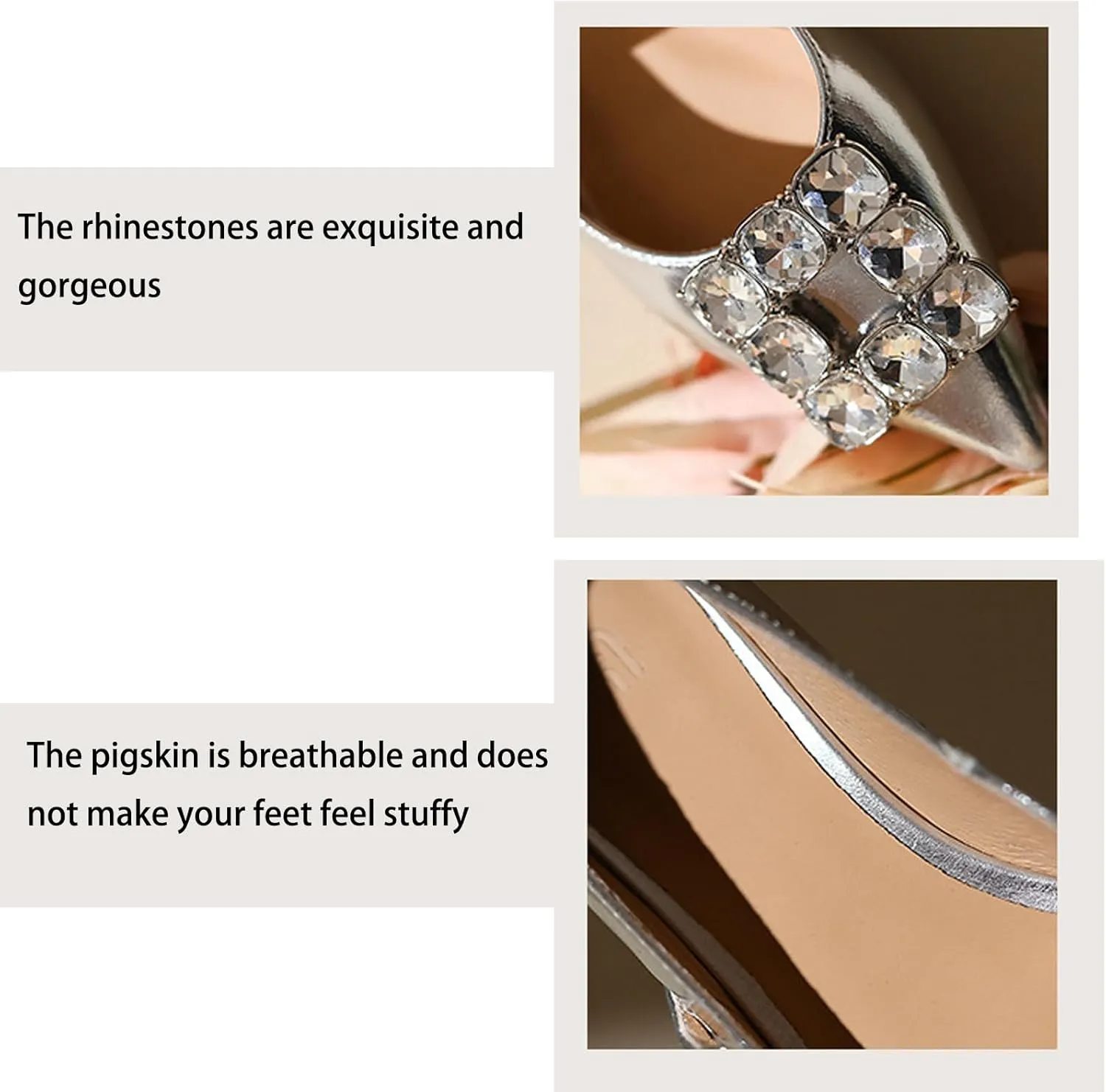NELSBREXWomen'S Patent Leather Rhinestone Chunky Low-Heeled Mary Jane Shoes Sexy Pointed Toe Comfortable Non-Slip Block Heel Dress Pumps with Adjust Buckle for Business Wedding Formal