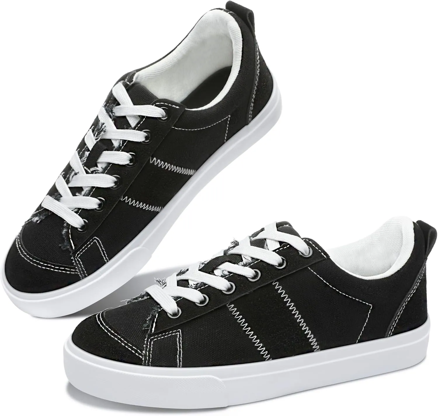 Obtaom Women's Canvas Sneakers Cute Lace up Fashion Sneaker Comfortable Skate Shoe for Lady Casual Tennis Flats
