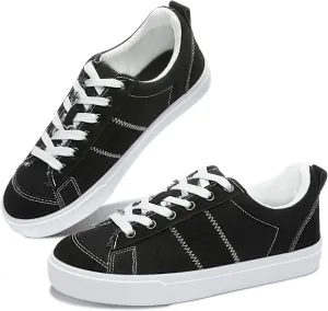 Obtaom Women's Canvas Sneakers Cute Lace up Fashion Sneaker Comfortable Skate Shoe for Lady Casual Tennis Flats