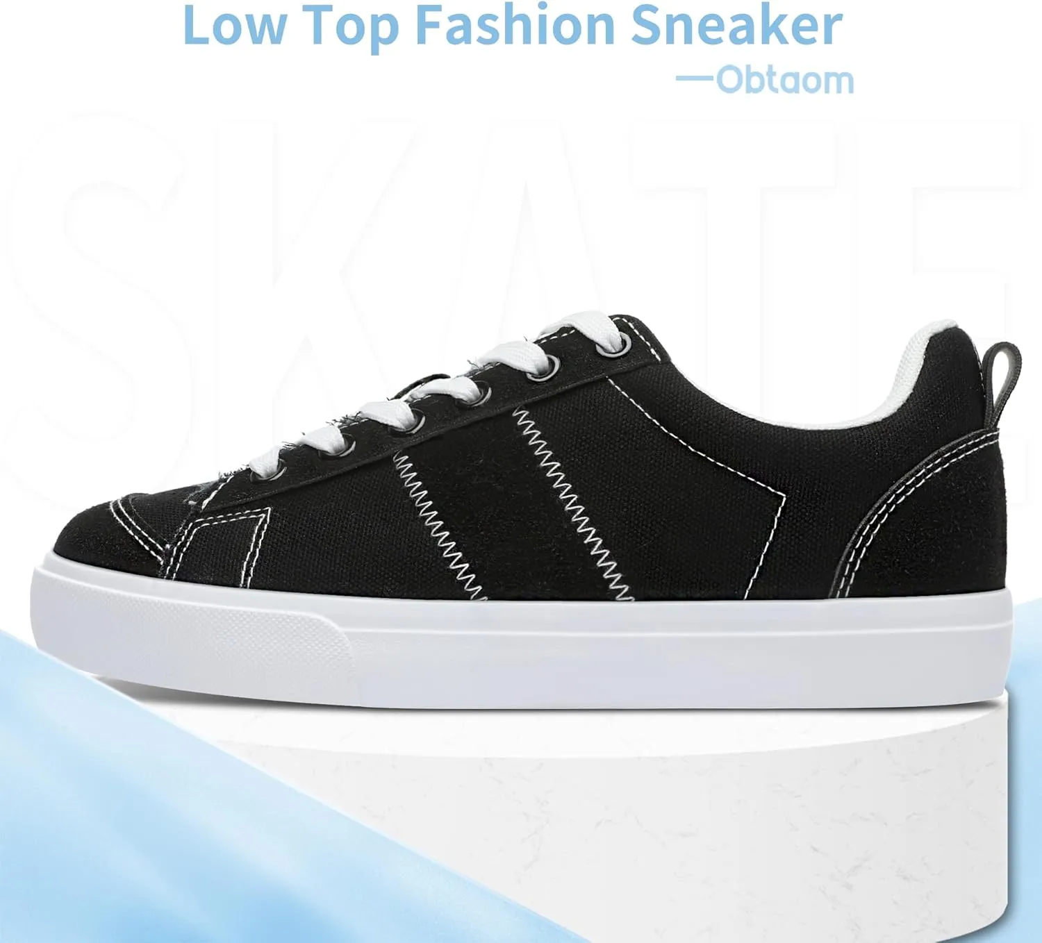 Obtaom Women's Canvas Sneakers Cute Lace up Fashion Sneaker Comfortable Skate Shoe for Lady Casual Tennis Flats