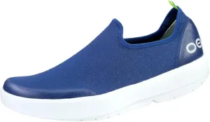 OOFOS OOmg eeZee Low Shoe, White & Navy - Women’s Size 6 - Lightweight Recovery Footwear - Reduces Stress on Feet, Joints & Back - Machine Washable