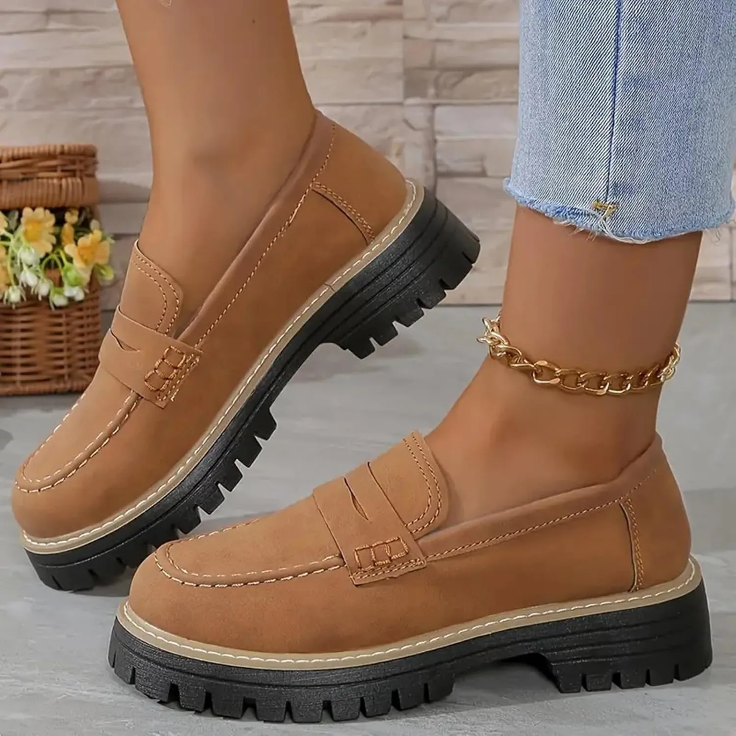 Orthoture-Orthopedic Platform Loafers, Comfort Orthopedic Shoes, Womens Round Toe Walking Shoe, Suede Penny Loafer