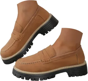 Orthoture-Orthopedic Platform Loafers, Comfort Orthopedic Shoes, Womens Round Toe Walking Shoe, Suede Penny Loafer