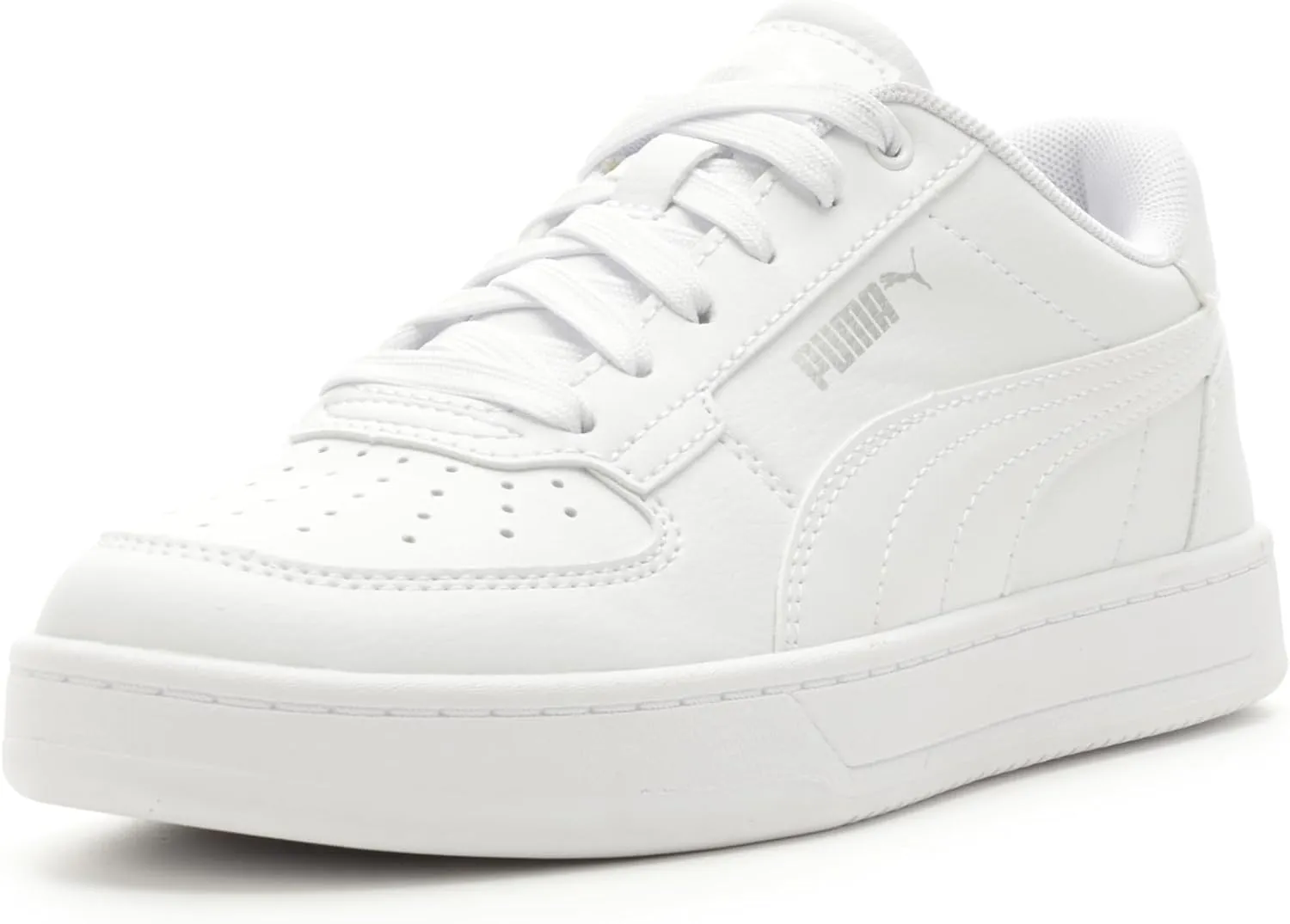 PUMA Caven Sneaker, White Silver Black, 4.5 US Unisex Big Kid