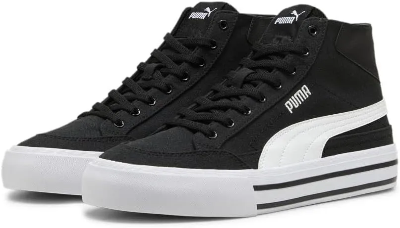 PUMA Men's Court Classic Vulc Mid Shoes, Black-White, 13