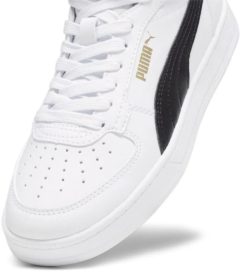 PUMA Unisex-Child Shoes Caven 2.0 Mid Sneaker, White Black-Gold, 5 US Big Kid