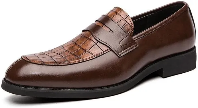 Santimon Mens Penny Loafers with Alligator Print Leather Business Dress Slip on Formal Loafer Shoes for Men