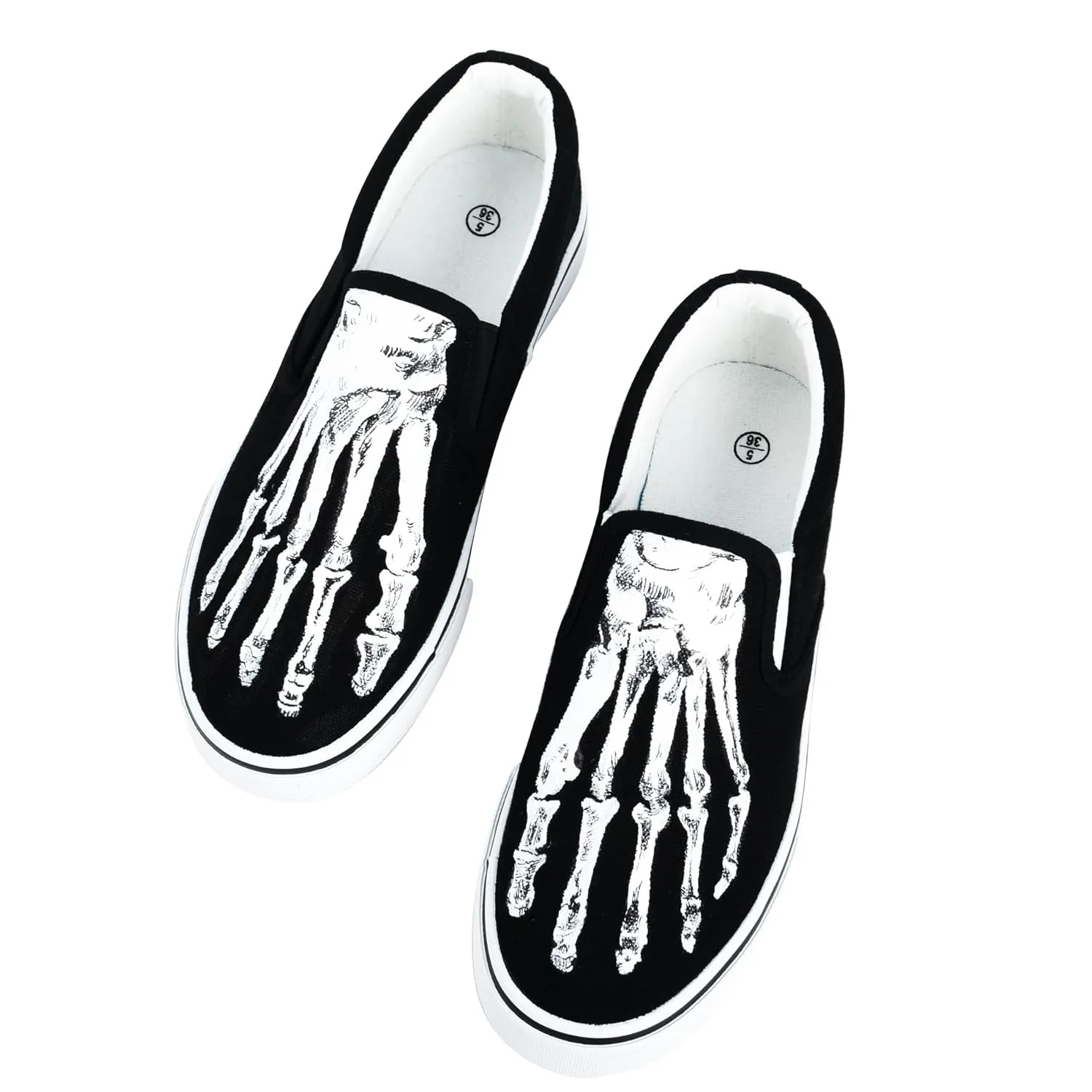 Skeleton Feet Shoes Slip-on Hand Painted Skull Pattern Comfortable Casual Canvas Shoes Unique Customized Gifts (Men 9)