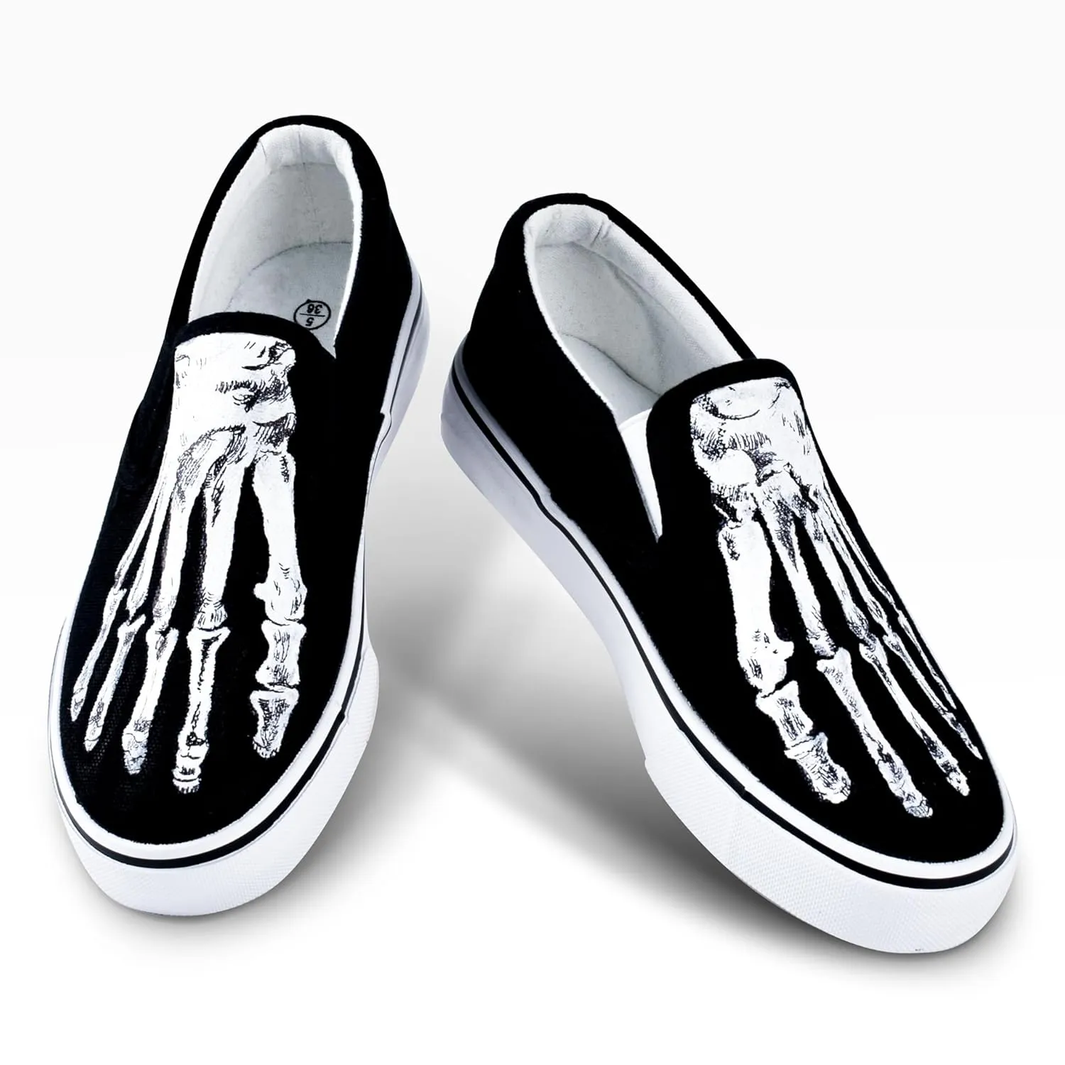 Skeleton Feet Shoes Slip-on Hand Painted Skull Pattern Comfortable Casual Canvas Shoes Unique Customized Gifts (Men 9)