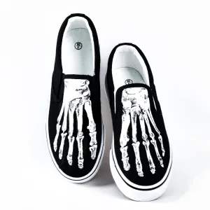 Skeleton Feet Shoes Slip-on Hand Painted Skull Pattern Comfortable Casual Canvas Shoes Unique Customized Gifts (Men 9)