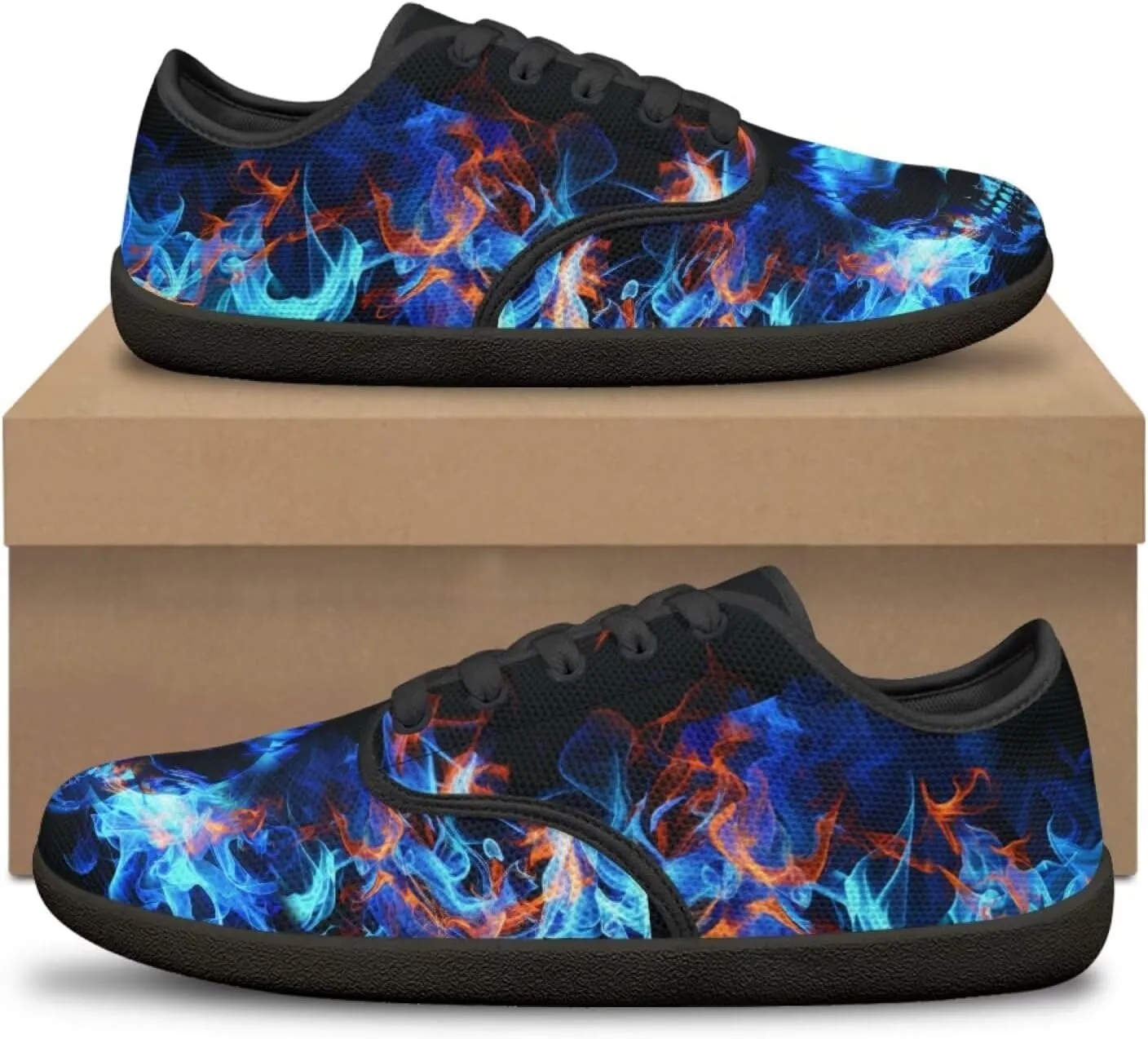 Skull Print Walking Shoes Running Sneakers Fashion Work Flats Lace-Up Driving Loafers for Women