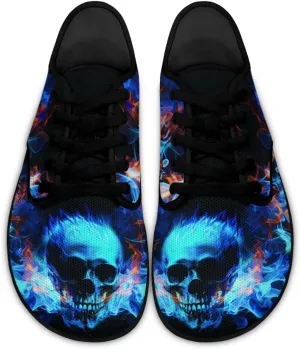 Skull Print Walking Shoes Running Sneakers Fashion Work Flats Lace-Up Driving Loafers for Women