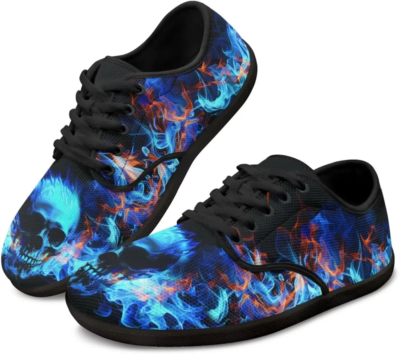 Skull Print Walking Shoes Running Sneakers Fashion Work Flats Lace-Up Driving Loafers for Women