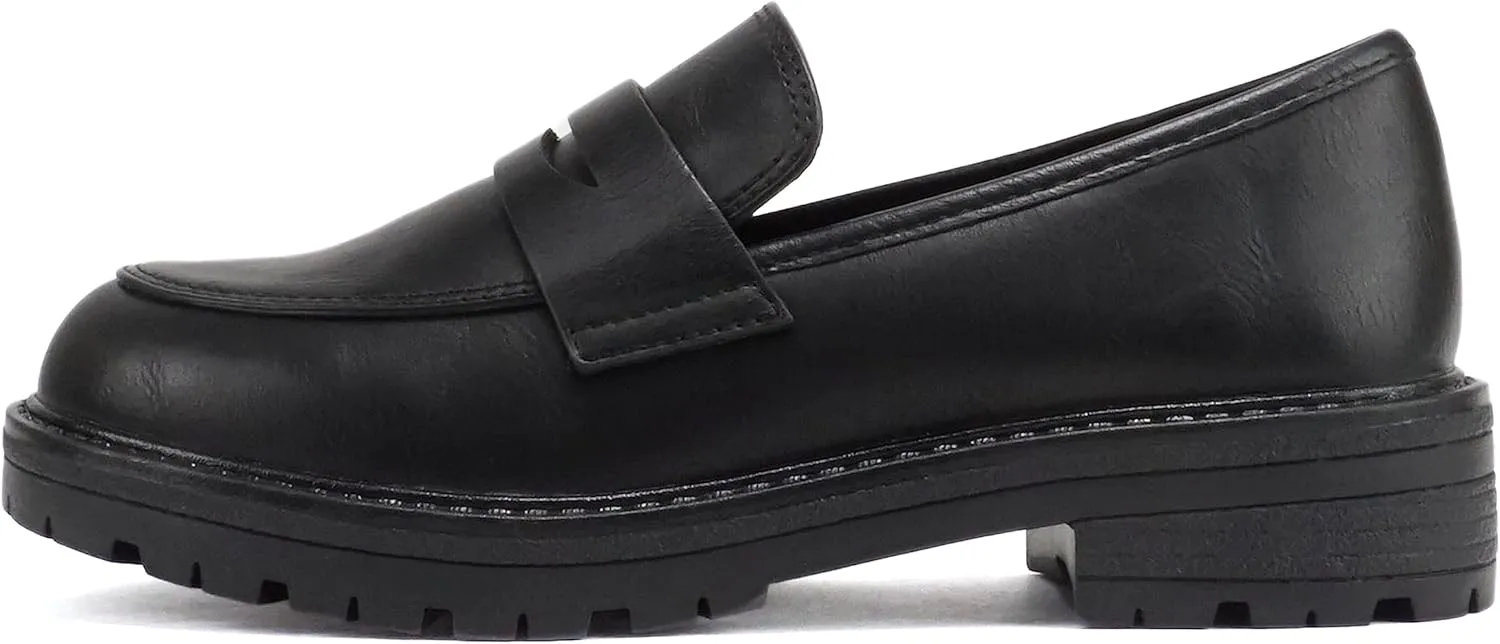 Soda “Raya-2” ~ Little Kids/Children/Girls Round Toe Stitch Detail Lug Sole Low Heel Penny Loafer Shoe