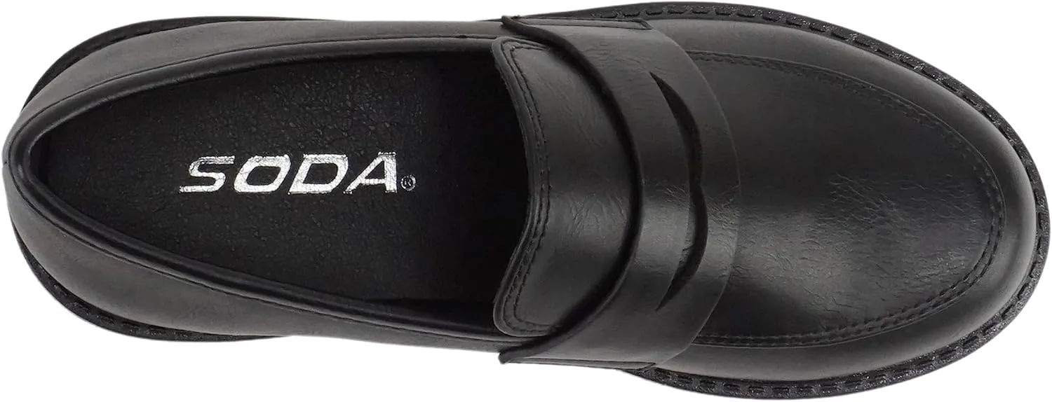 Soda “Raya-2” ~ Little Kids/Children/Girls Round Toe Stitch Detail Lug Sole Low Heel Penny Loafer Shoe