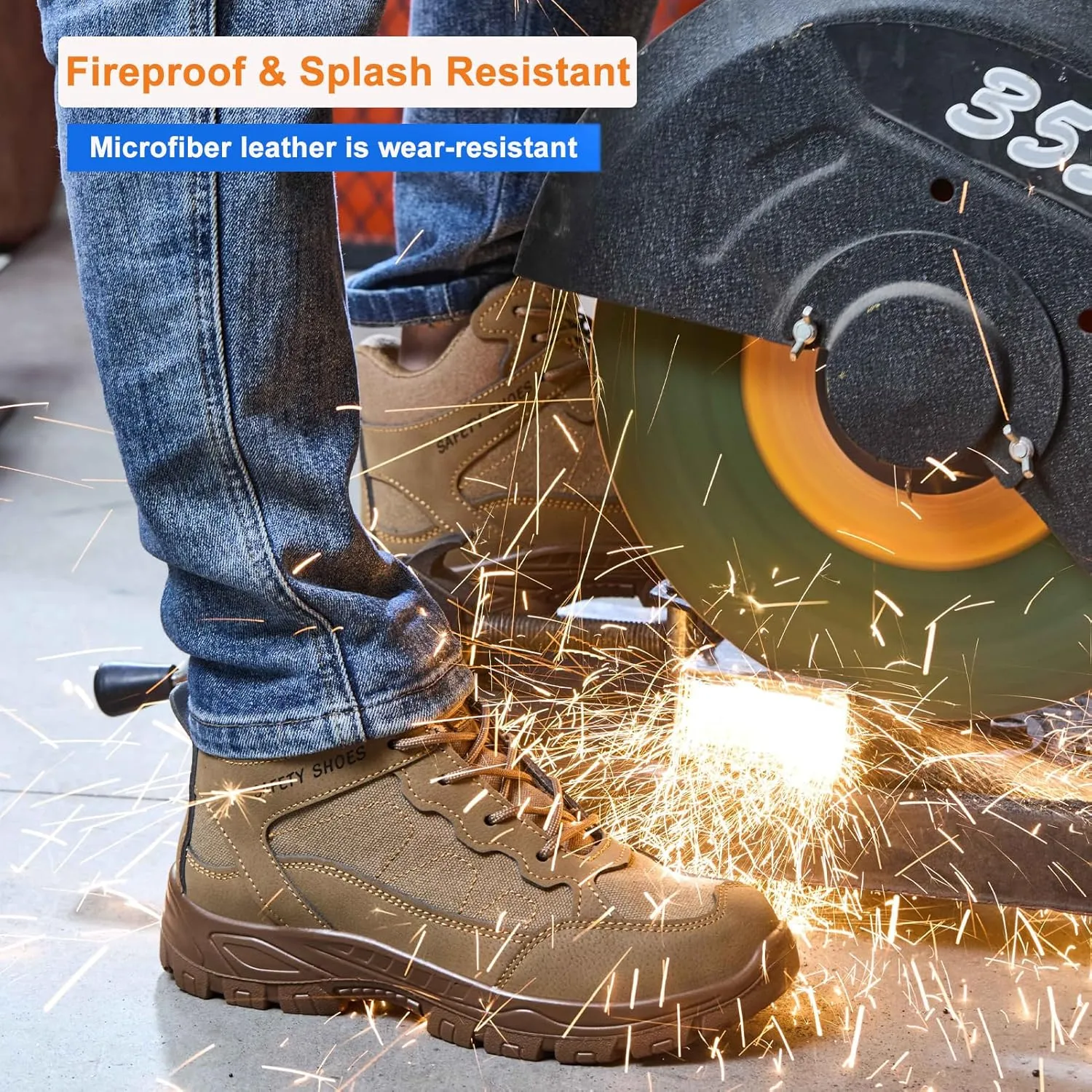 Steel Toe Work Boots for Men, High Top Composite Toe Safety Boots, Ultra-fiber & Canvas Upper, Lace-up, Indestructible Construction Industrial Safety Shoes Brown