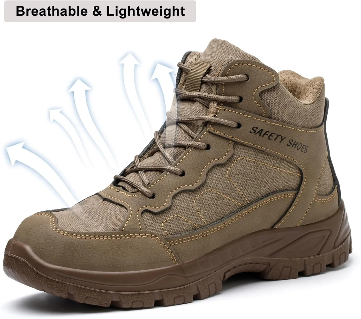 Steel Toe Work Boots for Men, High Top Composite Toe Safety Boots, Ultra-fiber & Canvas Upper, Lace-up, Indestructible Construction Industrial Safety Shoes Brown