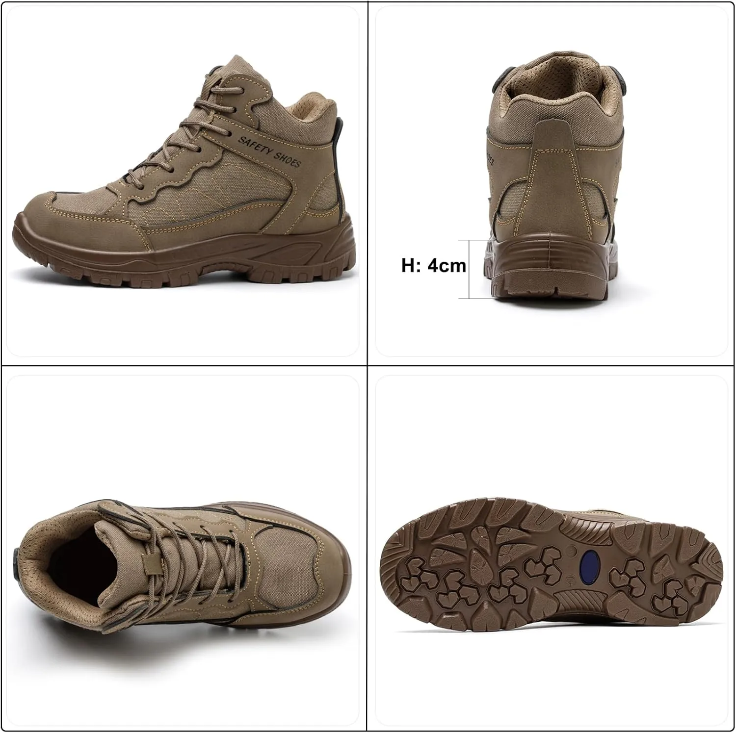 Steel Toe Work Boots for Men, High Top Composite Toe Safety Boots, Ultra-fiber & Canvas Upper, Lace-up, Indestructible Construction Industrial Safety Shoes Brown