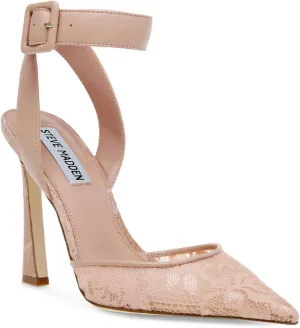 Steve Madden Sarantos Natural Lace Ankle Strap Pointy Toe Stiletto Heeled Sandal