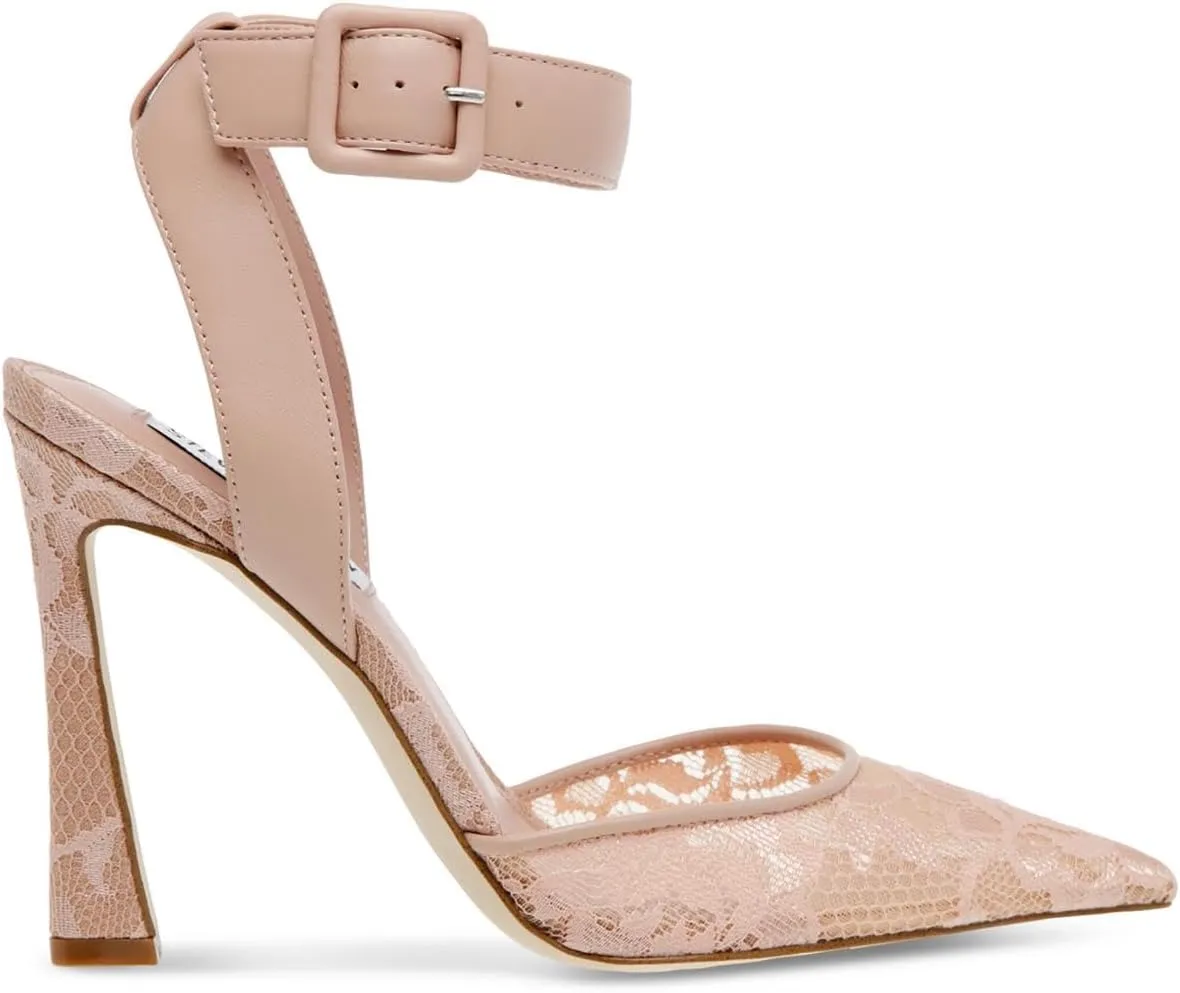 Steve Madden Sarantos Natural Lace Ankle Strap Pointy Toe Stiletto Heeled Sandal