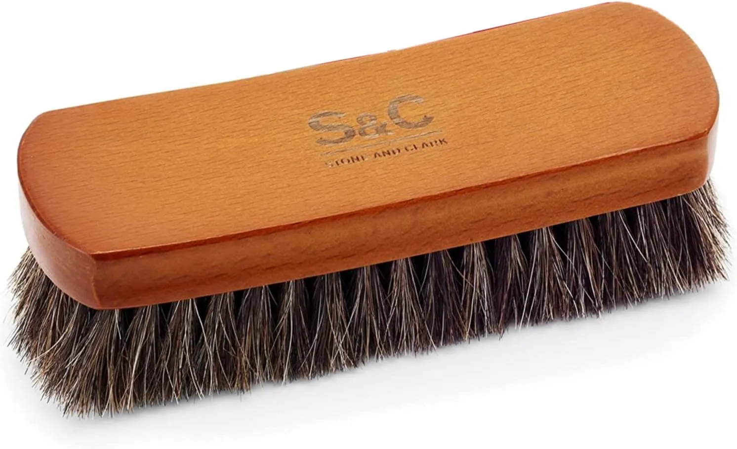 Stone and Clark Luxury Horsehair Shoe Polish Brush – Handcrafted Beechwood Shoe Brush for Shine and Buffing – Premium Shoe Shine Brush with Soft Horsehair Bristles (Brown)
