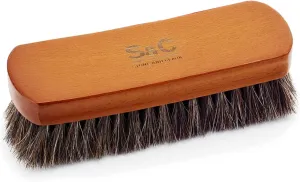 Stone and Clark Luxury Horsehair Shoe Polish Brush – Handcrafted Beechwood Shoe Brush for Shine and Buffing – Premium Shoe Shine Brush with Soft Horsehair Bristles (Brown)